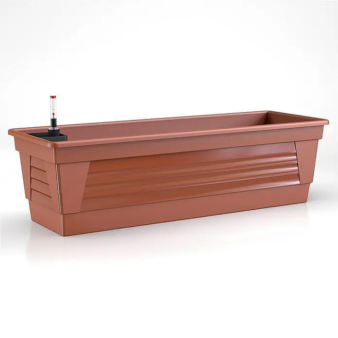 Plastard Pflanzkasten Milano 3er Set mit Hydroeinsatz & Wasserstandsanzeiger Terrakotta - Außenmaß (L x B x H): 100 x 21 x 17 cm, Kunststoff, Terrakotta