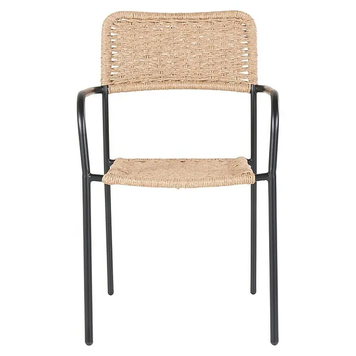 Silla de jardín Spire - 58 x 52 x 84 cm, Marrón, Ratán sintético/Acero - Esta elegante silla presenta un diseño tejido y una estructura metálica oscura y elegante. Un verdadero atractivo para cualquier habitación.