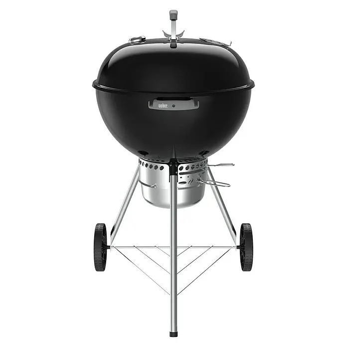 Weber Barbacoa redonda con tapa Original Kettle Premium + Funda - Diámetro de la superficie de la parrilla: 57 cm, Negro - Imagen de una barbacoa Weber de carbón en negro. Ideal para asar al aire libre y picnics para preparar comidas deliciosas.