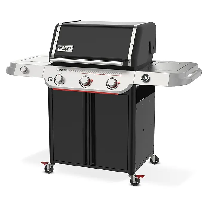 Weber Barbacoa de gas Genesis E-335 Works - Superficie de la parrilla (An x Pr): 68 x 48 cm, 15,1 kW, Número de quemadores: 3 - Aquí hay una barbacoa de gas Weber Genesis con tres quemadores, Sear Zone y un práctico gabinete para accesorios.