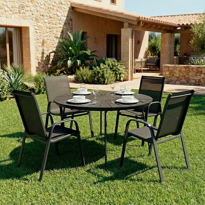 Mesa de jardín redonda Hardi (Ø x Al: 150 x 73 cm, Acero/Polywood, Negro) | BAUHAUS