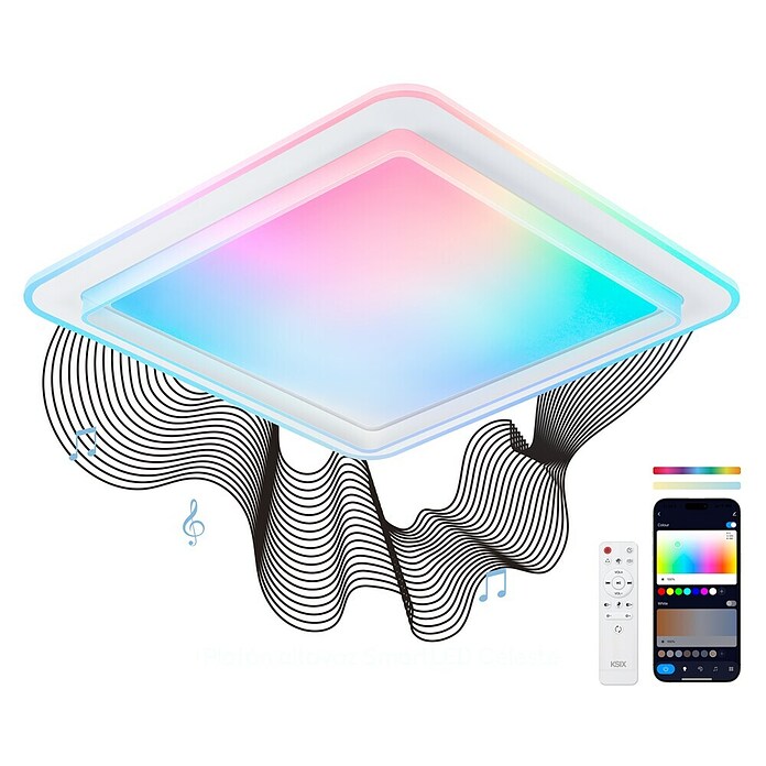 Ksix Plafón LED Smart Celeste (35 W, L x An x Al: 48,5 x 48,5 x 9 cm, Blanco, RGB) | BAUHAUS