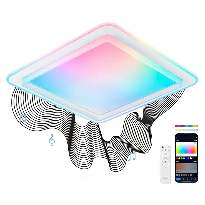 Ksix Plafón LED Smart Celeste - 35 W, L x An x Al: 48,5 x 48,5 x 9 cm, Blanco, RGB - Lámpara de techo LED cuadrada con cambio de color y control de música, incluyendo control remoto y control de app.