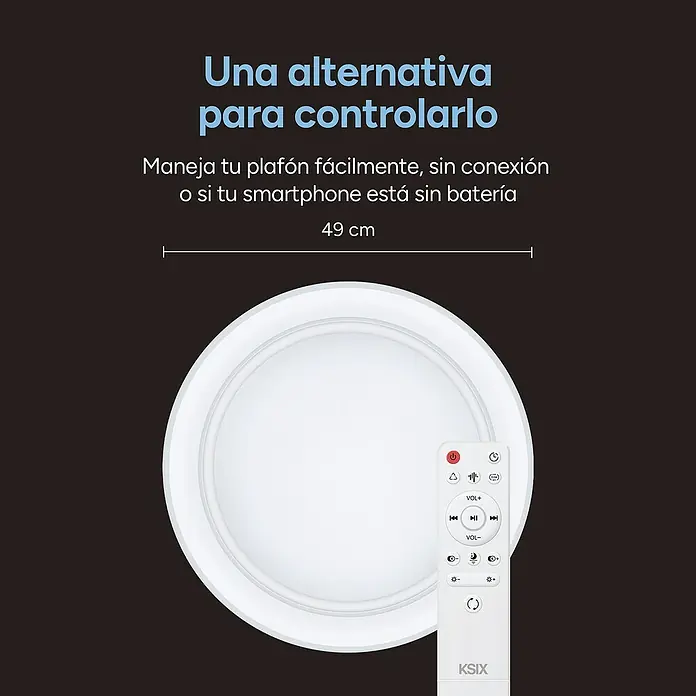 Ksix Plafón LED redondo inteligente Sfera - 35 W, Ø x Al: 49 x 8 cm, Blanco, RGB - Imagen del producto de una lámpara de techo KSIX con mando, que ofrece un control fácil sin smartphone ni conexión.