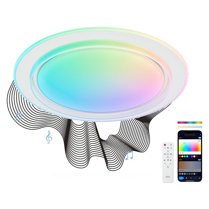 Ksix Plafón LED redondo inteligente Sfera (35 W, Ø x Al: 49 x 8 cm, Blanco, RGB) | BAUHAUS