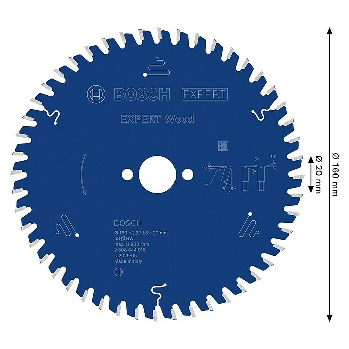 Bosch Expert List za kružnu pilu za drvo  (160 mm, Provrt: 20 mm, Broj zubi: 48 Kom.) | BAUHAUS