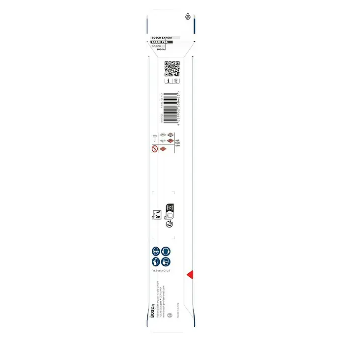 Bosch Broca para hormigón y mampostería HEX-5 - Diámetro de la broca: 10 mm, Longitud de trabajo: 150 mm, Largo: 200 mm - Embalaje del producto Bosch Expert Pro, con información de seguridad, código de barras y detalles del fabricante. El embalaje es blanco con detalles azules.