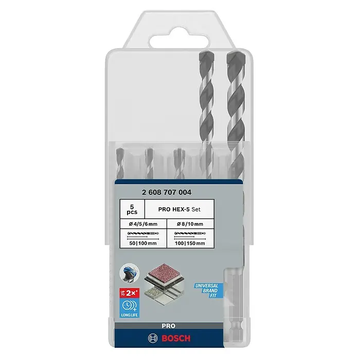 Bosch Set de brocas HEX-5 - 5 pzs. - Un juego de 5 piezas Bosch PRO HEX-5 con varios tamaños de brocas, ideal para uso profesional y bricolaje.