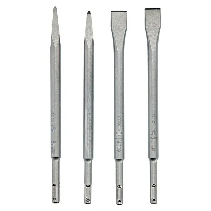 Bosch Meißel-Set Pro SDS Plus-4C - 250 mm, 4 -tlg. - Set mit vier Bosch-Meißeln für Bohrhammer mit SDS-Plus-Aufnahme. Ideal zum Bearbeiten von Beton, Stein und Mauerwerk.