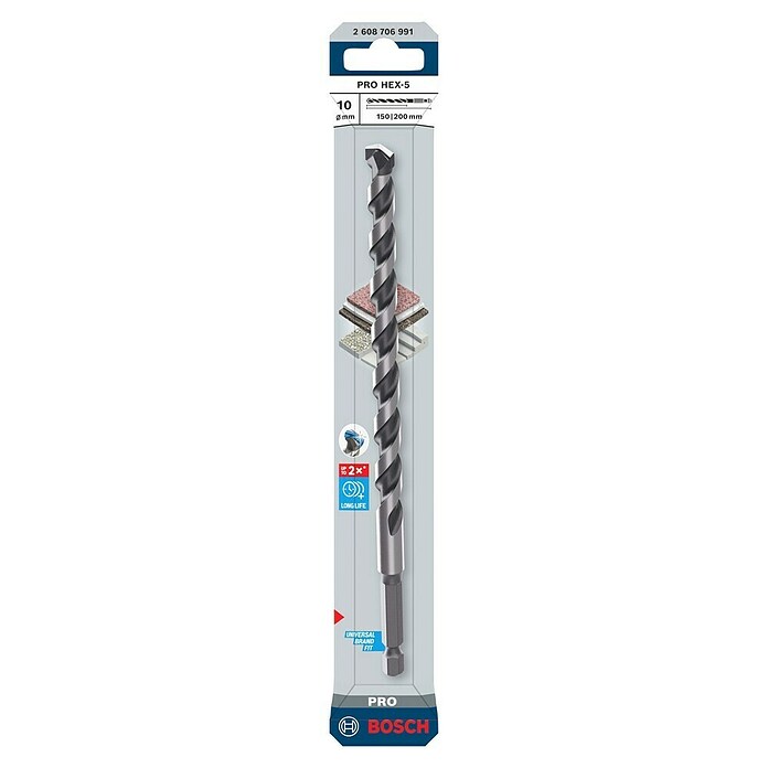 Bosch Broca para metal HEX-5 (Diámetro de la broca: 10 mm, Longitud de trabajo: 150 mm, Largo: 200 mm) | BAUHAUS