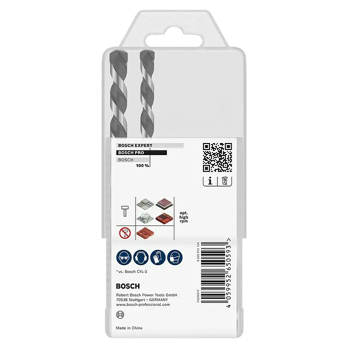 Bosch Set de brocas HEX-5 - 5 pzs. - Imagen de un paquete de brocas para martillo Bosch Pro con una visualización clara de las brocas y la información del producto asociada.