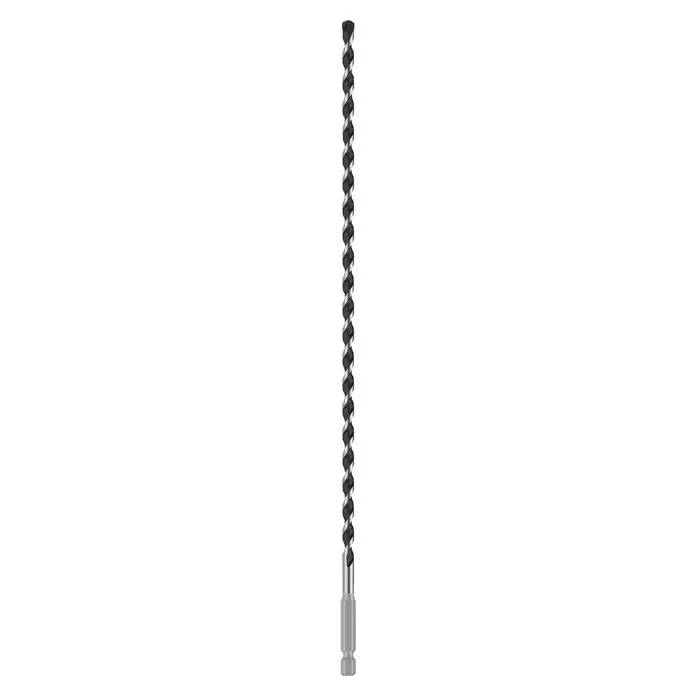 Bosch Beton- & Steinbohrer Pro HEX-5 - Durchmesser Bohrer: 6 mm, Arbeitslänge: 250 mm, Länge: 300 mm - Nahaufnahme einer verspiegelten Jalousie mit abwechselnden hellen und dunklen horizontalen Streifen für subtile Lichtkontrolle.