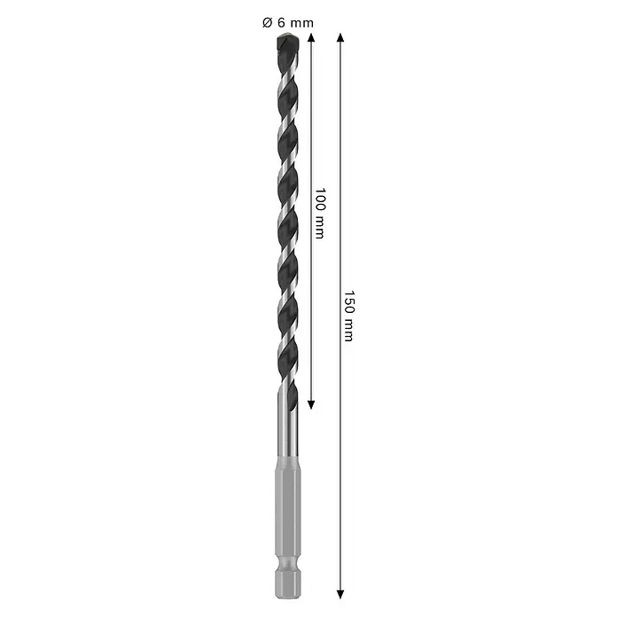 Bosch Broca para hormigón y mampostería HEX-5 - Diámetro de la broca: 6 mm, Longitud de trabajo: 100 mm, Largo: 150 mm - Broca con ranura en espiral y mango hexagonal para perforaciones precisas en diversos materiales. Ideal para artesanos y aficionados al bricolaje.