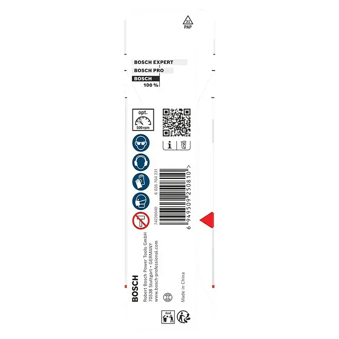 Bosch Fliesenbohrer CYL-9 SoftCeramic - Durchmesser Bohrer: 5 mm, 1 Stk. - Bild einer Bosch EXPERT / PRO Produktverpackung mit Sicherheitsanweisungen, Barcode und Herstellerinformationen.