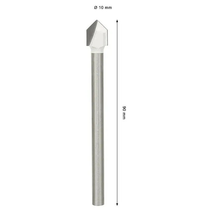 Bosch Fliesenbohrer CYL-9 SoftCeramic - Durchmesser Bohrer: 10 mm, 1 Stk. - Abbildung eines 10mm Nutfräsers mit einer Länge von 90mm. Das Werkzeug ist ideal für präzise Holzarbeiten und akkurate Schnitte.