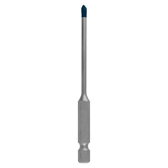 Bosch Professional Fliesenbohrer HEX-9 Hard Ceramic - Durchmesser Bohrer: 3 mm, Länge: 90 mm - Das Bild zeigt einen blauen Fräser. Er ist silberfarben und hat einen zylindrischen Schaft und einen mehrkantigen Kopf.