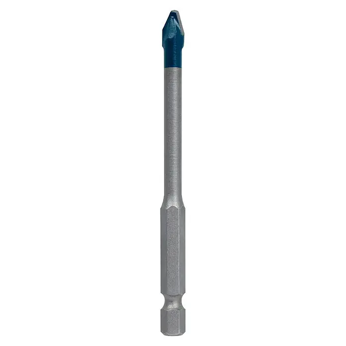 Bosch Professional Fliesenbohrer HEX-9 Hard Ceramic - Durchmesser Bohrer: 6 mm, Länge: 90 mm - Ein blauer Glasbohrer mit zylindrischem Schaft und Sechskantaufnahme, ideal für präzise Bohrungen in Glas und Keramik.