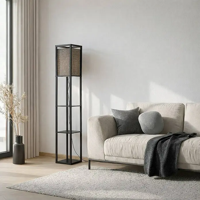 Lindby Stehleuchte Birta - schwarz, schwarz, E27