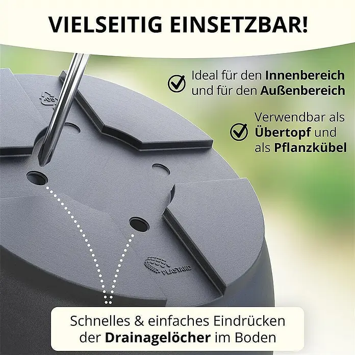 Plastard Pflanztopf Capri 3er Set mit Untersetzer in Anthrazit – Blumentopf - 3 Stk., Kunststoff, Anthrazit