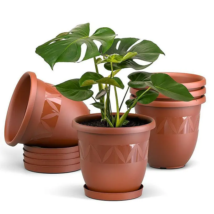 Plastard Pflanztopf Capri 5er Set mit Untersetzer in Terrakotta – Blumentopf - 5 Stk., Kunststoff, Terrakotta
