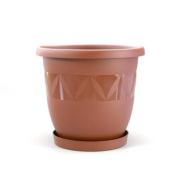 Plastard Pflanztopf Capri 5er Set mit Untersetzer in Terrakotta – Blumentopf - 5 Stk., Kunststoff, Terrakotta