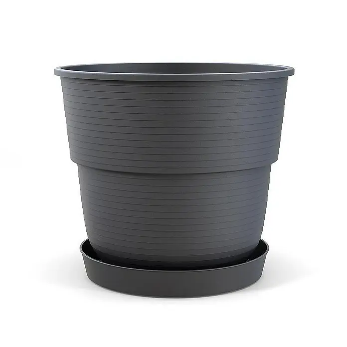 Plastard Pflanztopf Milano 5er Set mit Untersetzer in Anthrazit – Blumentopf - 5 Stk., Kunststoff, Anthrazit