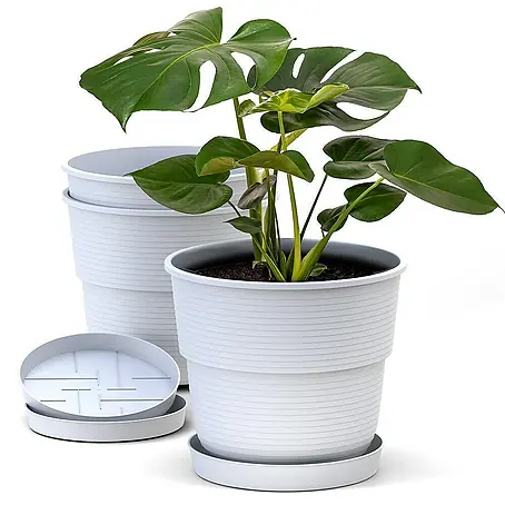 Plastard  Pflanztopf Milano 3er Set mit Untersetzer in Weiß – Blumentopf