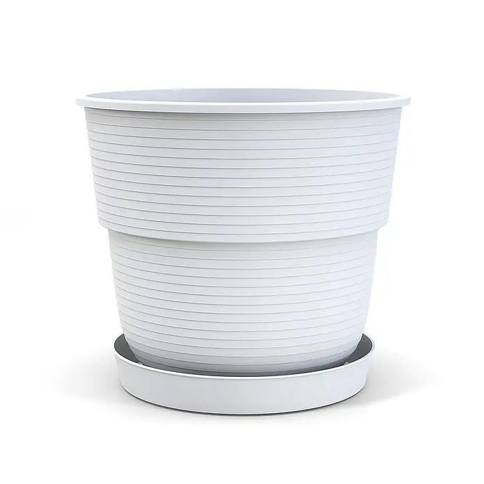 Plastard Pflanztopf Milano 3er Set mit Untersetzer in Weiß – Blumentopf - 3 Stk., Kunststoff, Weiß