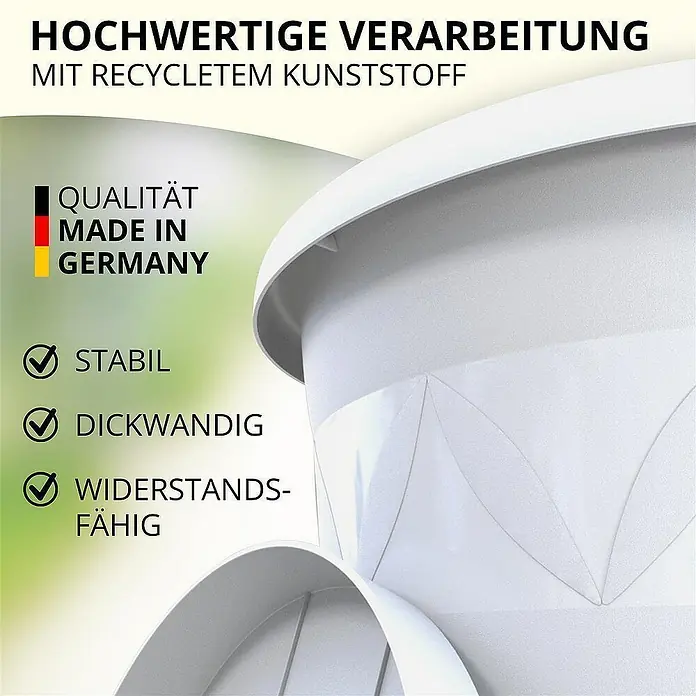 Plastard Pflanztopf Capri 3er Set mit Untersetzer in Weiß – Blumentopf - Außenmaß (Ø x H): 27 x 22 cm, Kunststoff, Weiß