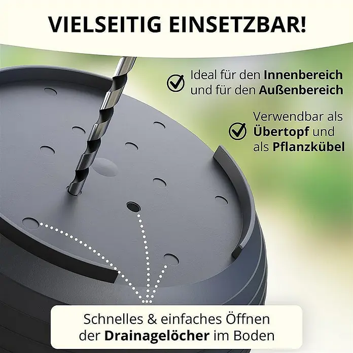 Plastard Pflanztopf Milano 3er Set mit Untersetzer in Anthrazit – Blumentopf - 3 Stk., Kunststoff, Anthrazit