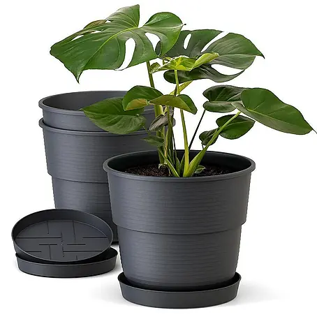 Plastard  Pflanztopf Milano 3er Set mit Untersetzer in Anthrazit – Blumentopf