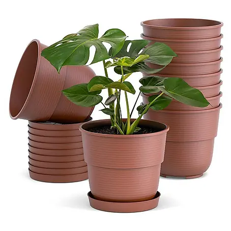 Plastard  Pflanztopf Milano 10er Set mit Untersetzer in Terrakotta – Blumentopf