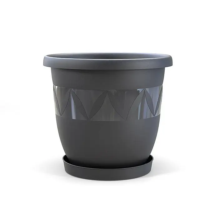 Plastard Pflanztopf Capri 3er Set mit Untersetzer in Anthrazit – Blumentopf - 3 Stk., Kunststoff, Anthrazit
