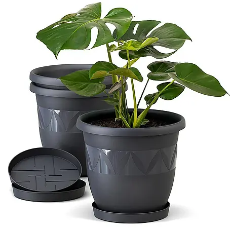 Plastard  Pflanztopf Capri 3er Set mit Untersetzer in Anthrazit – Blumentopf