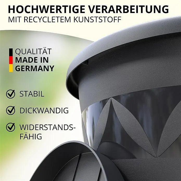 Plastard Pflanztopf Capri 3er Set mit Untersetzer in Anthrazit – Blumentopf - 3 Stk., Kunststoff, Anthrazit