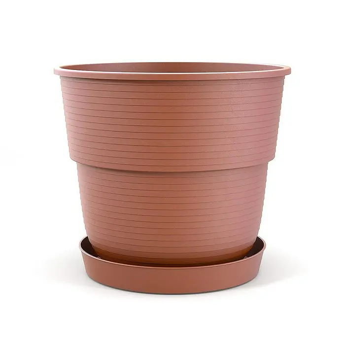 Plastard Pflanztopf Milano 5er Set mit Untersetzer in Terrakotta – Blumentopf - 5 Stk., Kunststoff, Terrakotta