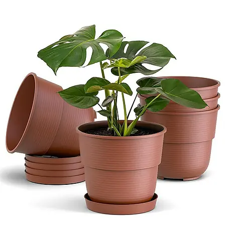 Plastard  Pflanztopf Milano 5er Set mit Untersetzer in Terrakotta – Blumentopf
