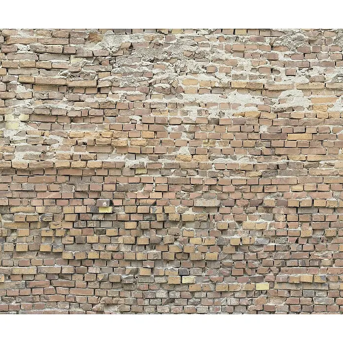 Komar Fototapete Ziegelwand - 6 -tlg., B x H: 300 x 250 cm, Vlies - Alte Ziegelmauer mit bröckelndem Putz für rustikale Hintergründe und Texturen.