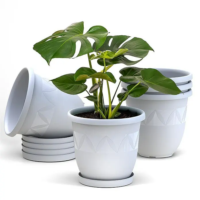 Plastard Pflanztopf Capri 5er Set mit Untersetzer in Weiß – Blumentopf - 5 Stk., Kunststoff, Weiß