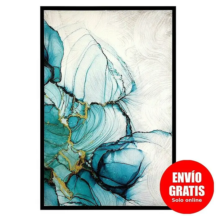Cuadro 512 - Abstracto 512, An x Al: 42 x 52 cm, 1 pzs. - Arte abstracto de pared con acentos azules y dorados, una obra moderna que añade elegancia a cualquier espacio.