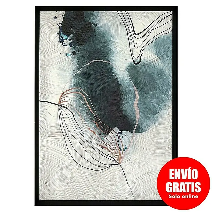 Cuadro 521 - Abstracto 521, An x Al: 42 x 52 cm, 1 pzs. - Una obra de arte abstracta enmarcada con tonos azules y negros, que aporta un toque moderno y elegante a cualquier espacio.
