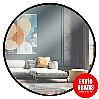 Espejo de pared de hierro (Diámetro: 60 cm, Negro)