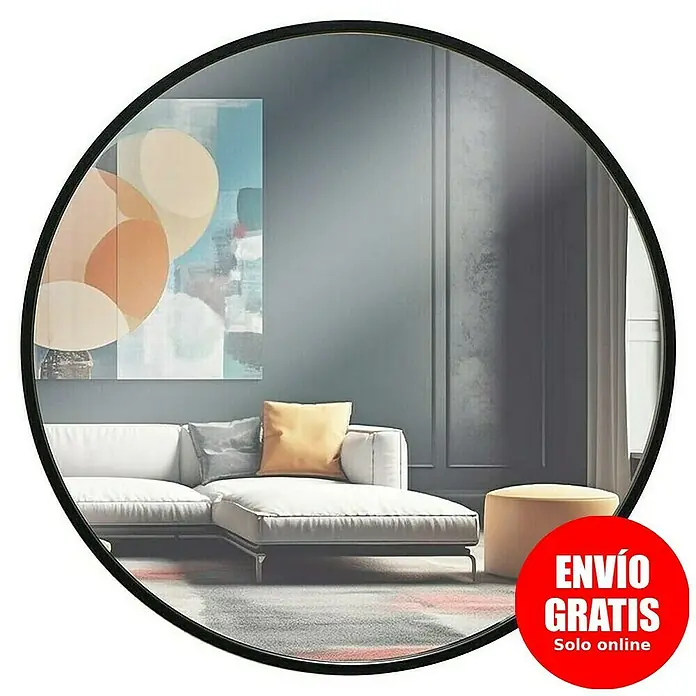 Espejo de pared de hierro - Diámetro: 60 cm, Negro - El diseño de espejo redondo con marco negro refleja una sala de estar moderna y añade elegancia al espacio.