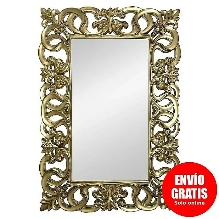 Espejo de pared Berrocal - 88 x 128 cm, Oro betún - Espejo dorado con un marco ornamentado, que brinda un toque lujoso y elegante a cualquier habitación.
