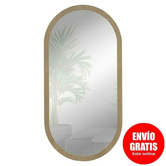 Espejo de pared Alba - 58 x 118 cm, Roble - Elegante diseño de espejo ovalado con marco de madera clara. Atemporal y elegante para cualquier habitación.
