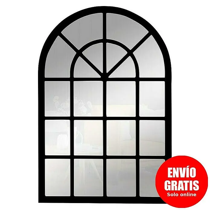 Espejo de pared Catania - 70 x 100 cm, Negro - Espejo de pared de ventana arqueada negra, que realza la luz y la elegancia de tu habitación con su diseño único.