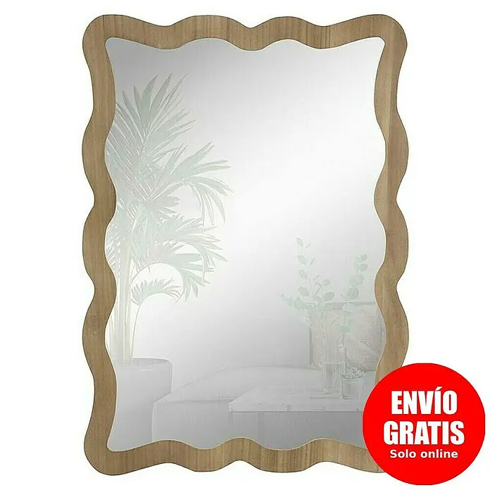 Espejo de pared Cube - 64 x 89 cm, Roble - Elegante espejo con marco de madera ondulado.