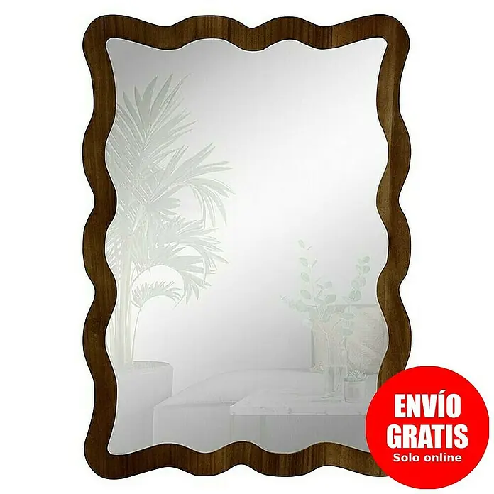 Espejo de pared Cube - 64 x 89 cm, Tabaco - Espejo elegante con marco de madera ondulado. Un accesorio elegante para un hogar moderno.