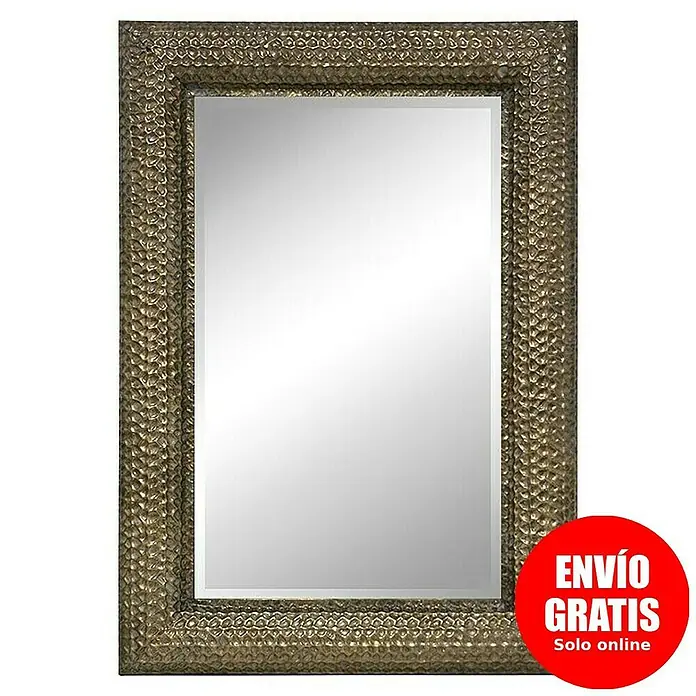 Espejo de pared Filipinas - 60 x 80 cm, Oro - Elegante espejo rectangular con marco dorado texturizado que añade un toque de sofisticación a cualquier habitación.