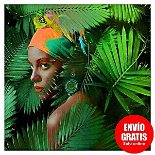 Lienzo Mujer Palmera (Mujer y palmera, An x Al: 80 x 80 cm, 1 pzs.)